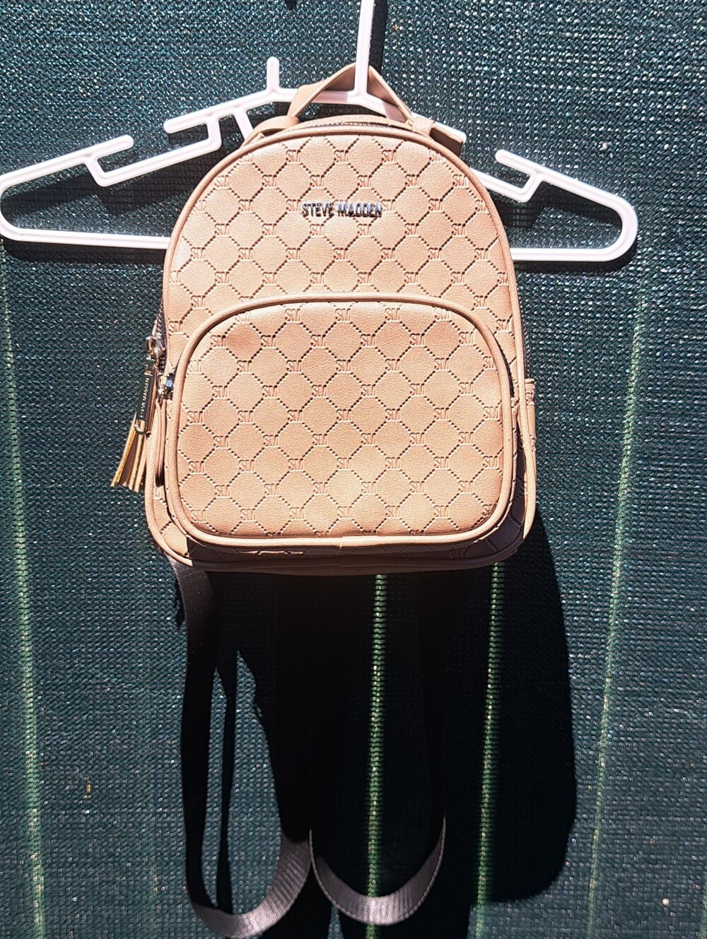 Taupe Colored Steve Madden Quilted Logo Mini Backpack, Like New